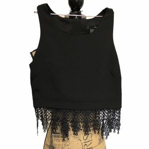 AQUA Black Crop Top Crochet Detail Shirt